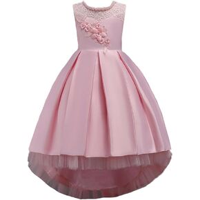 Ball Gowns for Princess Size 3T-4T Blush Pleated Ruffled High Low Flower Girl Dresses for Girls Beauty Cute Knee Long Train Sleeveless Little Baby Children Infant Girl Dress Tulle Satin (Pink, 110)