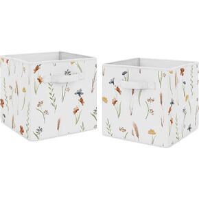 Sweet Jojo Designs Boho Floral Garden Flower Girl Collapsible Fabric Storage Cubes Foldable Bins Organizer Boxes Kid Baby Childrens Toy Set of 2 Watercolor Bohemian Farmhouse Vintage Shabby Chic Green