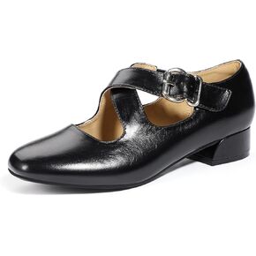 IDIFU Mary Jane Flats for Women Ballet Flats Square Toe Buckle Low Heel Dress Shoes Dressy Casual Comfortable Cute Formal Flat Shoes Bridal Office Criss Cross Strap Dress Flats Shoes