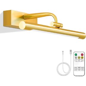 14in Picture Light,Battery Operated Picture Light,Brass,with Remote and Timer,Wall Pictures,Dimmable for Display Photo,Frame,Portrait.