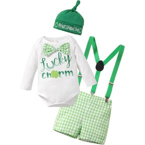 Baby Boys First St.Patrick's Day الزي Romper Green Plaid Gentleman's Shorts Serts Sets