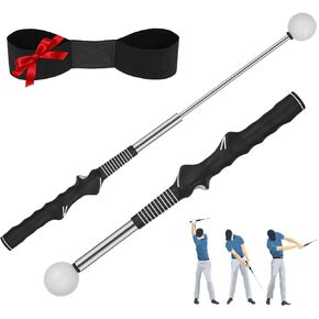 Retractable Golf Swing Training Aid: Golf Swing Trainer for Warm-up, Non-Slip Golf Grip Trainer for Right Hand, Strength & Tempo Training for Indoor & Outdoor Practice (Black)