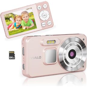 4K Digital Camera for Teens, FHD 64MP Digital Camera for Kids with 64GB SD Card, 18X Digital Zoom Cameras for Photography, Point and Shoot Video Camera for Kids, White
