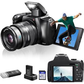 4K Digital Camera for Photography - 12X Optical Zoom 72MP Vlogging Camera for YouTube with 3" 270° Flip Screen, Autofocus Compact Camera with Battery, 64GB SD Card, USB Card Reader & Charging Stand