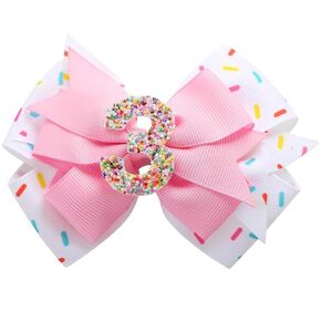 Sparkling Birthday Hair Bow for Baby Girls 2nd 3nd 4nd 5nd 6nd 7 Years Decorations Glitter Confetti Ice Cream Party Pink Hair Accessories for Girls 7nd Birthday Celebration