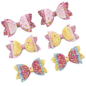 6 Pcs 4 inch Glitter Hair Bows - Boutique Hair Alligator Clips Sparkly Multi Colored Glitter Sequins Big Hair Bows for Baby Girls Teens Toddlers (Pink)