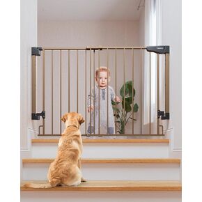 Cumbor 29.7-54.2" Standard Baby Gate for Stairs(Brown) & Cumbor 29.2-43" No Bottom Bar Baby Gate(Brown)