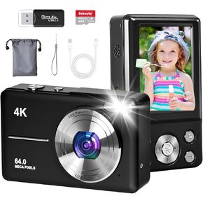 4K Digital Camera for Photography, Autofocus 64MP Vlogging Camera, 32GB TF Card, 2.8'' LED Screen, 18X Zoom, Anti-Shake, Portable YouTube Point and Shoot Digital Cameras for Kids Teens Adult Beginner