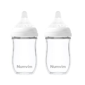 Glass Nurturing Baby Bottles Gentle & Extra Slow Flow, Newborn Breastfeeding Bottle with Anti Colic Nipple for 0 Months Babies, Includes S Nipples, (5Oz, 2 Packs)