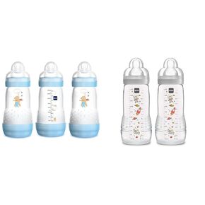 MAM Easy Start Anti-Colic Bottle 9 oz (3-Count), Baby Essentials, Medium Flow Bottles & Easy Start Matte Anti-Colic Baby Bottles, Medium Flow Nipples, Baby Boy, 9 oz (2 Count)