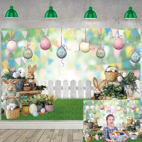 Easter Backdrop for Photography 7x5FT Spring Bunny Grass and Flower Easter Egg Fence Colorful Bokeh Background Newborn Portrait Party Decoration Studio Props (84x60 inch)