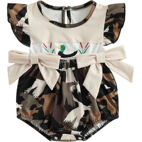 Duck Hunting Baby Girl Clothes Mallard Ruffle Flutter Sleeve Romper Bubble Bodysuit Jumpsuit Hunting Summer Outfit