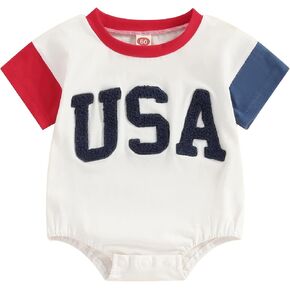 FIOMVA Baby Girl Boy 4th Of July Outfit Newborn Summer Bubble Romper Toddler Cute T Shirt Oversized Loose Top Clothes