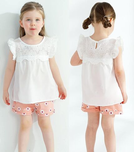 Happy Town Toddler Kids Baby Girls Outfits Clothes T-Shirt Blouse Tops and Floral Shorts Pants Suit 2PCS Set in Kuwait