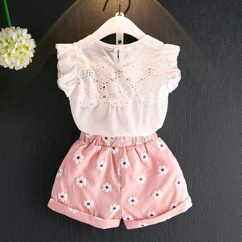 Happy Town Toddler Kids Baby Girls Outfits Clothes T-Shirt Blouse Tops and Floral Shorts Pants Suit 2PCS Set in Kuwait