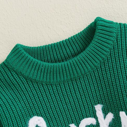 Newborn Baby Boy Girl St Patricks Day Outfit Embroidery Knit Sweater Bubble Romper Oversized Long Sleeve Bodysuit in Kuwait