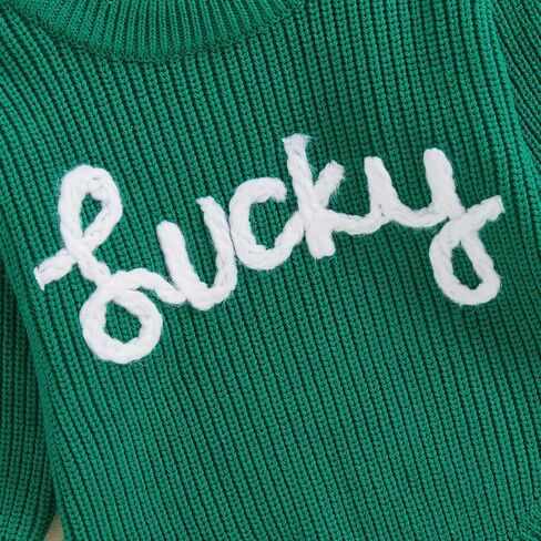 Newborn Baby Boy Girl St Patricks Day Outfit Embroidery Knit Sweater Bubble Romper Oversized Long Sleeve Bodysuit in Kuwait