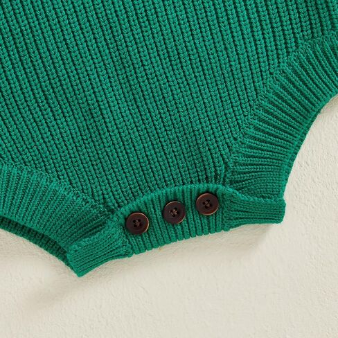 Newborn Baby Boy Girl St Patricks Day Outfit Embroidery Knit Sweater Bubble Romper Oversized Long Sleeve Bodysuit in Kuwait