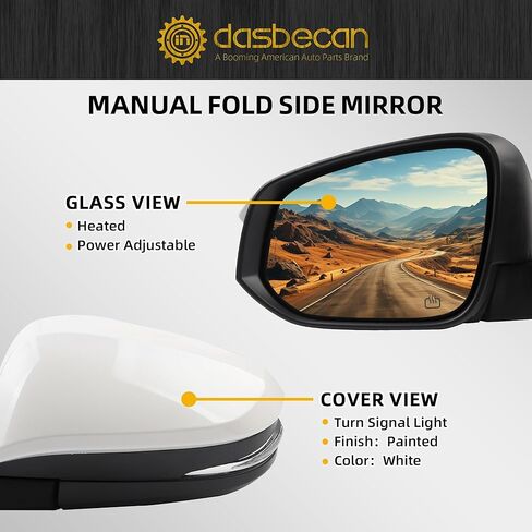 Dasbecan Left Driver Side Mirror Black Compatible with 2014-2019 Toyota Highlander Heated | Power Adjustable Glass | Manual Fold | Turn Signal Light | Painted 6 Pins Replaces 87940-0E130 TO1320317 in Kuwait
