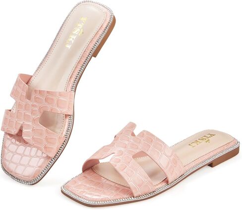 Sandals for Women dressy slides flat open toe comfortable soft leather slip on ladies casual wide width cute trendy shoes summer beach in Kuwait