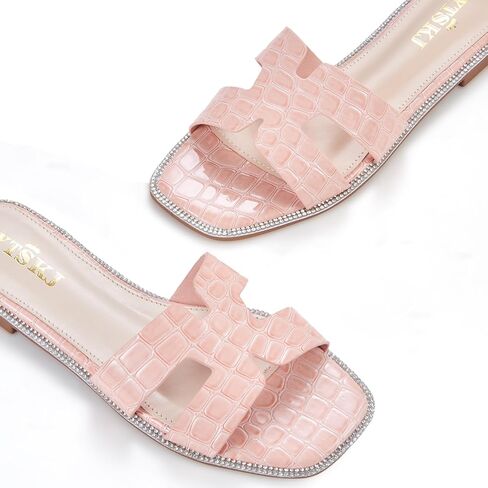 Sandals for Women dressy slides flat open toe comfortable soft leather slip on ladies casual wide width cute trendy shoes summer beach in Kuwait