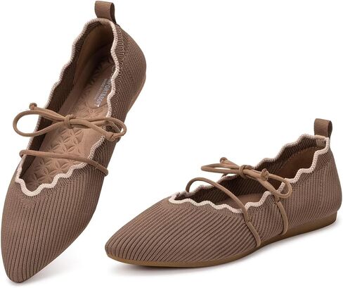 BEJINASH Women's Knitted Flats Pointed Toe Slip On Womens Shoes with Ruffled Vamp Elastic Rope Design for Casual Daily Ballets Shoes in Saudi Arabia