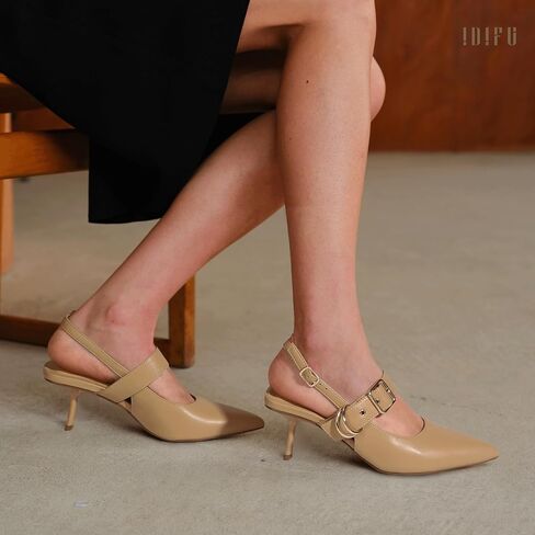 IDIFU IN3 Kitten Heels Slingback Closed Pointed Toe Low Pumps Dress Shoes for Women Bride Ladies Guest Comfortable Dressy Formal Cute Wedding Office Work Business Buckle Heels Pumps in Saudi Arabia