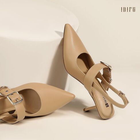 IDIFU IN3 Kitten Heels Slingback Closed Pointed Toe Low Pumps Dress Shoes for Women Bride Ladies Guest Comfortable Dressy Formal Cute Wedding Office Work Business Buckle Heels Pumps in Saudi Arabia
