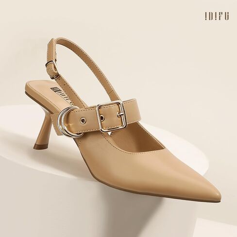 IDIFU IN3 Kitten Heels Slingback Closed Pointed Toe Low Pumps Dress Shoes for Women Bride Ladies Guest Comfortable Dressy Formal Cute Wedding Office Work Business Buckle Heels Pumps in Saudi Arabia
