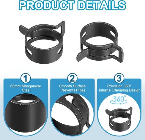 PATIKIL Spring Band Hose Pipe Clamps for 15-17mm OD Hose, 35 Pack Silicone Vacuum Constant Tension Band Clips for Fuel Line Silicone Air Hose Tube Water Pipe, Silver in Saudi Arabia