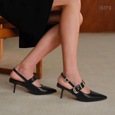 IDIFU IN3 Kitten Heels Slingback Closed Pointed Toe Low Pumps Dress Shoes for Women Bride Ladies Guest Comfortable Dressy Formal Cute Wedding Office Work Business Buckle Heels Pumps in Saudi Arabia