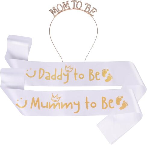 3 قطع طفل استحمام الطفل حزب الشاذة يا أمي لتكون أبي وشاح أن يكون دش بيضاء البيض أمينة أمي لتكون التاج شعر زخرفة لأم الحمل أن تكون هدية رضيع ترحيب ديكور ، in Kuwait