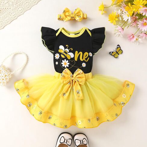 YOUNGER TREE Baby Girls 1st Birthday Outfit ONE Romper Tulle Tutu Skirt with Headband Sets Baby First Princess Dress in Saudi Arabia