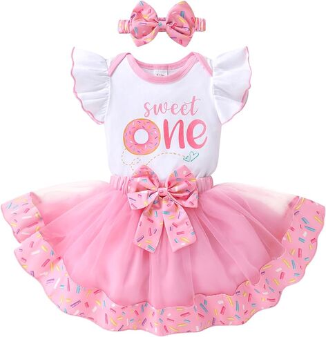 YOUNGER TREE Baby Girls 1st Birthday Outfit ONE Romper Tulle Tutu Skirt with Headband Sets Baby First Princess Dress in Saudi Arabia