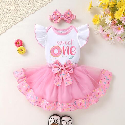 YOUNGER TREE Baby Girls 1st Birthday Outfit ONE Romper Tulle Tutu Skirt with Headband Sets Baby First Princess Dress in Saudi Arabia