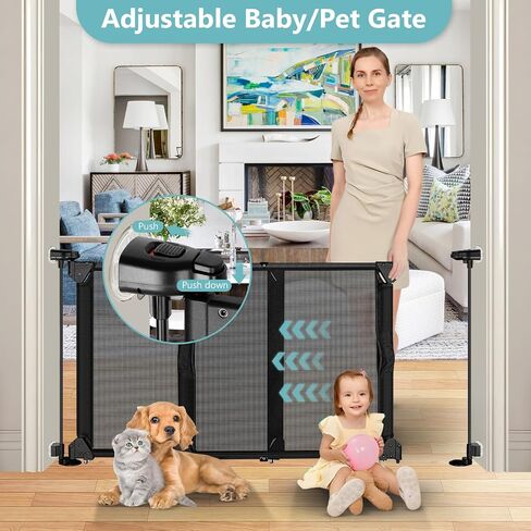 Punch Free Adjustable Pet Gates for Doorways No Drilling Sliding 32"-55" Wide Baby Gate for Stairs No Drill 28 Inch Tall Step Over Expandable Dog Gate Indoor Mesh Puppy Gates for The House (Black) in Saudi Arabia