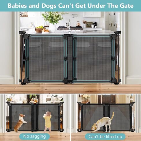 Punch Free Adjustable Pet Gates for Doorways No Drilling Sliding 32"-55" Wide Baby Gate for Stairs No Drill 28 Inch Tall Step Over Expandable Dog Gate Indoor Mesh Puppy Gates for The House (Black) in Saudi Arabia