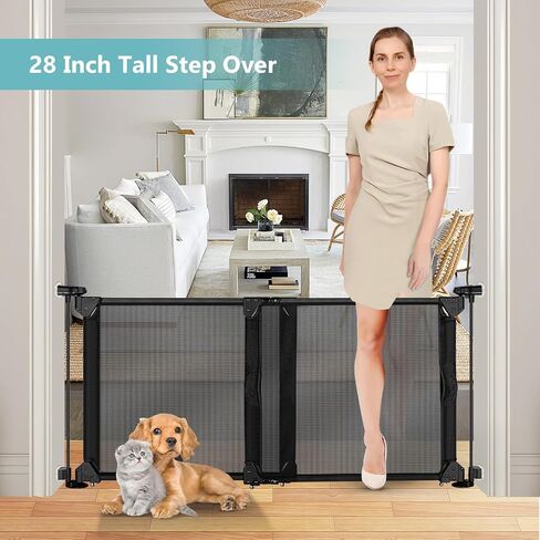 Punch Free Adjustable Pet Gates for Doorways No Drilling Sliding 32"-55" Wide Baby Gate for Stairs No Drill 28 Inch Tall Step Over Expandable Dog Gate Indoor Mesh Puppy Gates for The House (Black) in Saudi Arabia