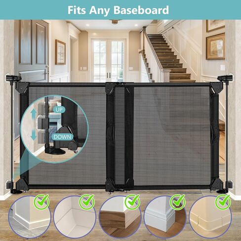 Punch Free Adjustable Pet Gates for Doorways No Drilling Sliding 32"-55" Wide Baby Gate for Stairs No Drill 28 Inch Tall Step Over Expandable Dog Gate Indoor Mesh Puppy Gates for The House (Black) in Saudi Arabia