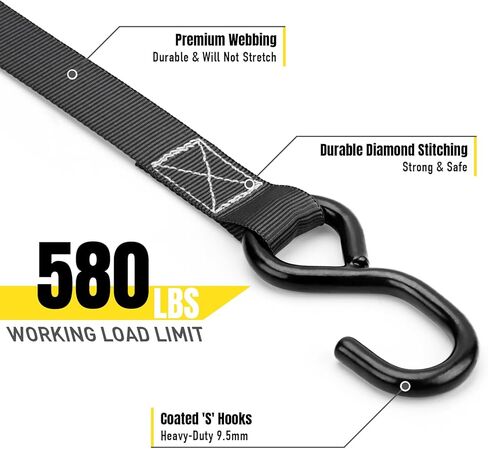 أشرطة ربط السقاطة من Stay There مقاس 1 بوصة × 15 بوصة، وأشرطة سقاطة مع خطاف على شكل حرف S - قوة كسر تبلغ 1760 رطلًا لتأمين الدراجة النارية، وقوارب الكاياك، والشاحنة ذات مقابض مطاطية، وحقيبة إضافية قوية و4 حلقات ناعمة متضمنة in Kuwait