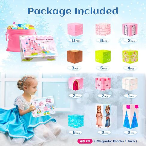 Hiwawind 40Pcs Magnetic Blocks, 1-Inch Pastel Rainbow Magnetic Cubes (Triangles & Quarter Circles), Montessori Sensory Autism Toys for Boys & Girls, Ideal for Kids Ages 3+ in Saudi Arabia