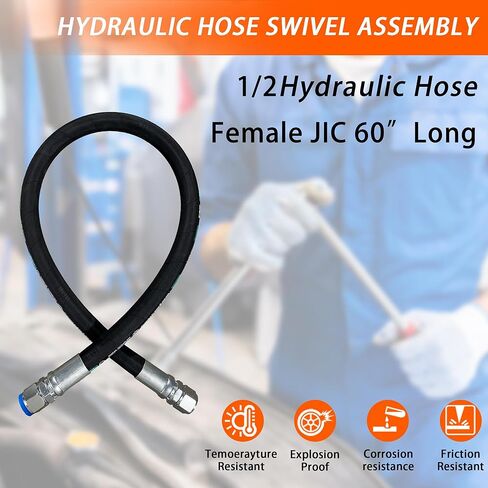 Autovo 26711-06-06-RW- Hydraulic Hose Swivel Assembly 3/8" Hydraulic Hose with Female JIC X Female JIC, 60" Long (4785 psi), Black in Kuwait