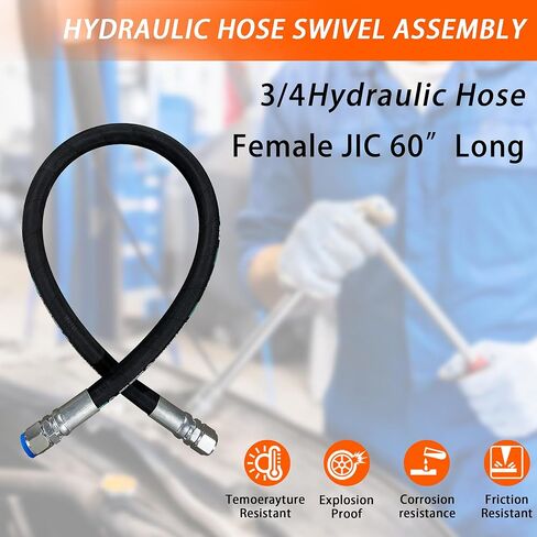Autovo 26711-06-06-RW- Hydraulic Hose Swivel Assembly 3/8" Hydraulic Hose with Female JIC X Female JIC, 60" Long (4785 psi), Black in Kuwait