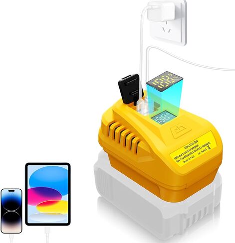 100W USB Wall Charging Kit Adapter for DeWalt 20V Battery, Replace for DCB094, QC3.0 Type-C and USB Port, with LED Display (Battery not Included) in Saudi Arabia