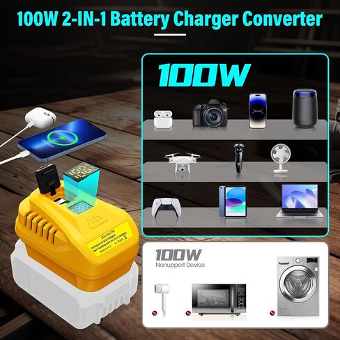 100W USB Wall Charging Kit Adapter for DeWalt 20V Battery, Replace for DCB094, QC3.0 Type-C and USB Port, with LED Display (Battery not Included) in Saudi Arabia
