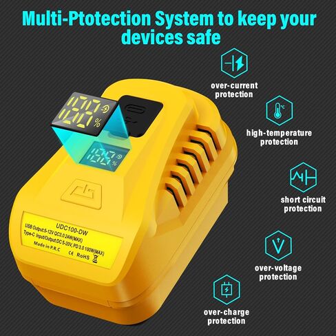 100W USB Wall Charging Kit Adapter for DeWalt 20V Battery, Replace for DCB094, QC3.0 Type-C and USB Port, with LED Display (Battery not Included) in Saudi Arabia