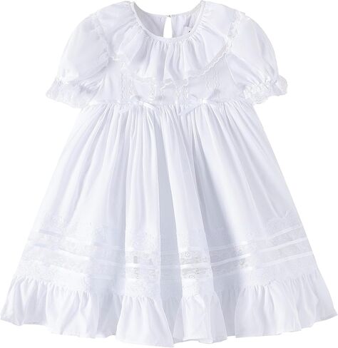 Girls Dress, Vintage Bluebell Heirloom Dress, White Lace, Puff Sleeve, Long Style for Spring and Autumn in Kuwait