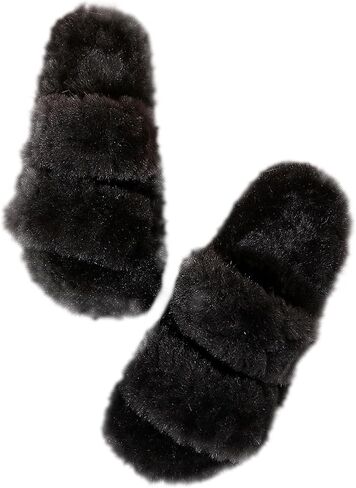 Slippers for Women Memory Foam Faux Fur Open Toe Slide Slipper Shoes House Bedroom Comfy Trendy Trendy Gift Slippers in Kuwait