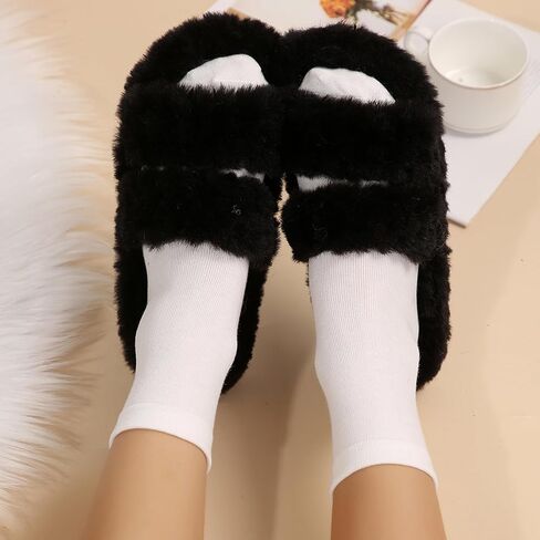 Slippers for Women Memory Foam Faux Fur Open Toe Slide Slipper Shoes House Bedroom Comfy Trendy Trendy Gift Slippers in Kuwait