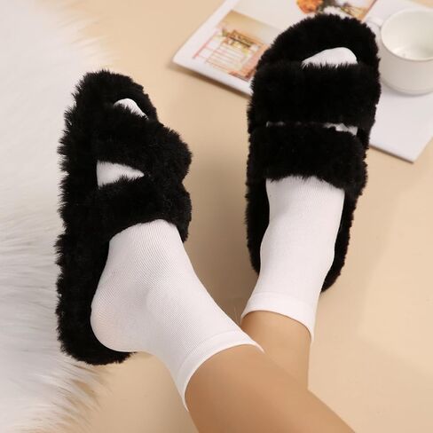 Slippers for Women Memory Foam Faux Fur Open Toe Slide Slipper Shoes House Bedroom Comfy Trendy Trendy Gift Slippers in Kuwait